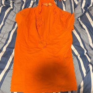 Tory Burch Orange Ruffle Short Sleeve Top